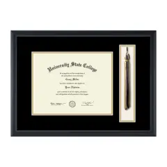 Framerly - 11"w x 8.5"h Tassel Diploma Frame - Eco-Friendly Black Moulding with Black and Gold Matting