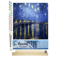 Figured'Art Paint by Numbers for Adults Van Gogh Starry Night over the Rhone 16"x20" - Craft Art Painting Rolled Canvas with DIY wooden frame