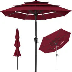 Best Choice Products 10ft 3-Tier Patio Umbrella, Market Sun Shade w/ Tilt Adjustment, Easy Crank Burgundy