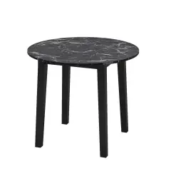 Rubber Wood Round Dining Table with Marble Top, Safe Corners and Easy Assembly Black