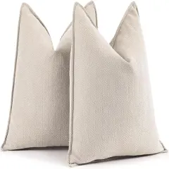 Beige Pillow Covers 18x18 Set of 2 Chenille Throw Pillow Covers with Elegant Design Soft and Luxurious Decorative Throw Pillows for Couch, Bed, and Home Decor