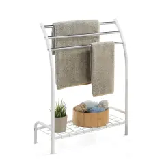 Freestanding 3 Hanging Bar Towel Rack with Bottom Shelf White