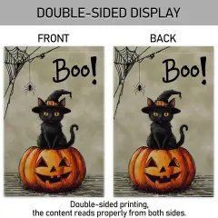 Halloween Garden Yard Flag Vertical Double Sided Black Cat 12x18 Inch