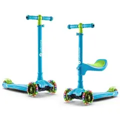 LaScoota 2-in-1 Kids Kick Scooter, Adjustable Height Handlebars and Removable Seat, 3 LED Lighted Wheels and Anti-Slip Deck for Boys & Girls Aged 3-14 & up to 100 Lbs. Gift-Ready Mini Scooter Toddler Blue