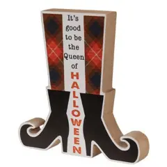 Queen of Halloween Wood Block Sign with Witch Boots