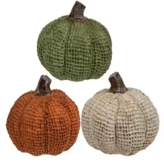 Fabric Resin Pumpkins with Woven Texture Decor 3 Asstd.