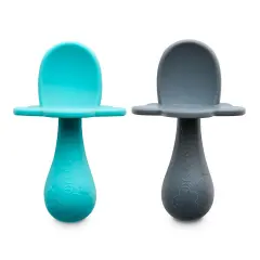 Grabease Baby Silicone Spoon Set for Weaning: Soft, Safe 100% Food-Grade Silicone, Safe for Dishwasher, No BPA/PVC/Latex/Phthalates, Set of 2 (Teal, Gray) Grey