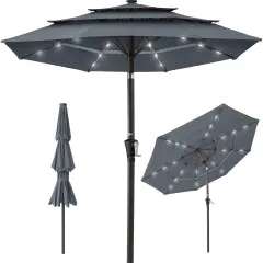 Best Choice Products 10ft 3-Tier Solar Patio Umbrella w/ 24 LED Lights, Tilt Adjustment, Easy Crank Slate