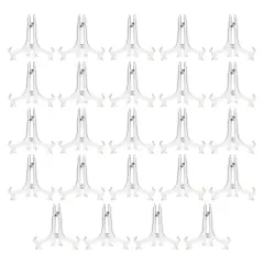 24 Pack Small Easel Stand for Mini Decorative Plates, Clear Display Holders for Signs, Greeting Cards, Place Cards, Photos (5.3 In)