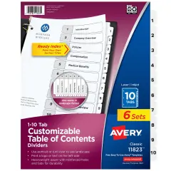 Avery Dividers for 3 Ring Binders, 10 Tabs per Set, Customizable Table of Contents, Classic White Tabs (6 Sets of 11823)