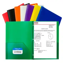 C-Line 2-Pocket Poly Portfolio with Prongs, Assorted Colors, Set of 36