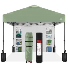 Best Choice Products 10x10ft Easy Setup Pop Up Canopy, Portable Tent w/ Side Wall, 1-Button Push, Case Sage Green