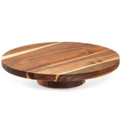 Round Acacia Wood Cake Stand for Wedding, Wooden Serving Platter for Appetizers and Desserts (12.75 in) Brown