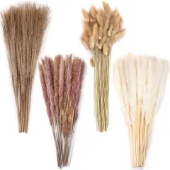 130PCS Dried Pampas Grass, 18" Bouquet Contains White Natural Bunny Tail Grass, Boho Bouquet Decor for Home Table Vase Rustic Farmhouse Decor, Wedding Decorations
