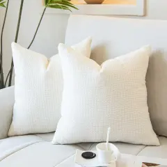 Neutral Textured Throw Pillow Covers,Pack of 2 Decorative Chenille Cushion Covers Accent Pillowcase for Couch Living Room Sofa Bed Home Decor, 18 x 18 in, Cream White