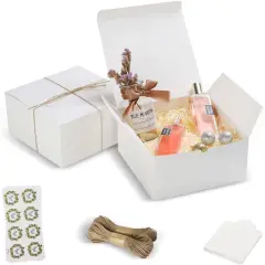 White Gift Boxes 8x8x4 Inches 10 Pack, Paper Gift Boxes for Bridesmaid Proposal, Birthday, Party, Christmas, Wedding, Crafting Boxes, With Thank You Sticker & Twine & Hangtag