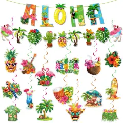 32pcs Hawaiian Aloha Party Decorations, Hawaiian Aloha Birthday Banner Hanging Swirls