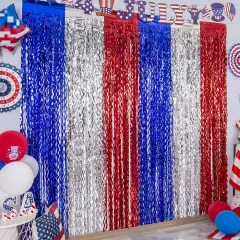 4th of July Decorations,Red White and Blue 3 Pack Wave Tinsel Foil Fringe Curtains,Independence Day Photo Booth Prop Streamer Backdrop for America Patriotic Party,Memorial Day,Labor Day
