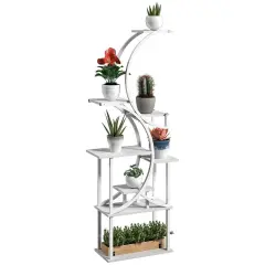 S-shaped Wooden 8-Tier Flower Plant Stand White