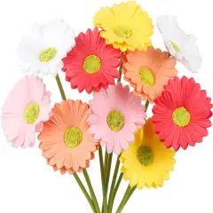 10 Pcs Artificial Gebera Daisies Flowers Fake Daisies Real Touch Flowers PU Faux Flowers Bouquet for Indoor Home Arrangements Vase Wedding Party Table Centerpiece DIY Floral Decor Multicolor