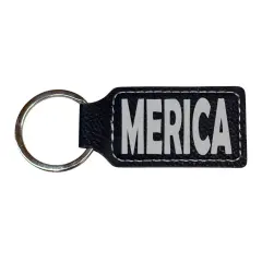 Keychain - Rectangle - Merica - Leather Black/Silver