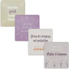 Unique Floral Absorbent Coasters Set of 4 for Table, Large Size 4.2" Square Cute Ceramic Drink Coasters for Desk, Cork Backing for Coffee Cup, Home Bar Decor, Inspirational Gifts for Housewarming