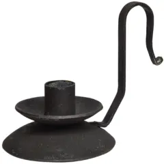 Black Iron Taper Holder with Handle and Rustic Candle Stand