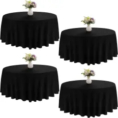 4 Pack 90 Inch Black Round Tablecloths &ndash; Washable Polyester Table Covers for Weddings, Dining, Buffets, Parties, and Banquets