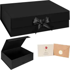 1 PCS Black Gift Box 13x9x4Inch,Gift Boxes with Lids for presents,Collapsible Boxes for Gifts,With Greeting Card,Suitable for Bridesmaid Proposal Box,Birthday Gift Box,Etc.
