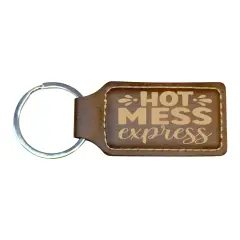 Keychain - Rectangle - Hot Mess Express - Leather Rustic/Gold