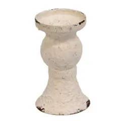 White Metal Antique Taper Holder and Distressed Finish, LED Ready