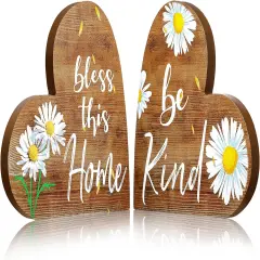 2 Pcs Rustic Table Decorations for Living Room Home Farmhouse Table Centerpieces Small Love Wooden Heart Decor for Dining Room Shelf Housewarming Gifts New House Decoration(Daisy Style)