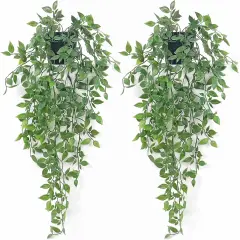 Artificial Hanging Plants Fake Small Potted Plants Faux Mandala Vines Plastic Greenery Plants for Living Room Shelf Tabletop Decor (2 PCS)