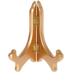 Bard's Hinged Gold-toned MDF Wood Plate Stand, 5" H x 5.75" W x 3.75" D (For 5" - 7.5" Plates)