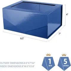Blue Easter Gift Box with Window, 9x6.5x3.8 Inches, Clear Gift Box for Present Contains Ribbon, Card, Groomsman Proposal Boxes with Magnetic Lid (Glossy Blue)