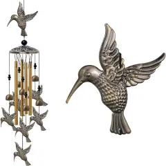 Large Hummingbird Wind Chimes Outdoor Indoor Decor -With 4 Tubes 6 Bells 7 Hummingbirds, Mobile Wind Catcher, Hummingbird Wind Bell for Home, Xmas Mom Gifts, Festival, Balcony, Tree, Garden Decoration