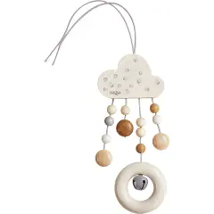 HABA Dangling Figure Dots - Natural Wooden Cloud with Dangling Wooden Grasping Ring Multicolor