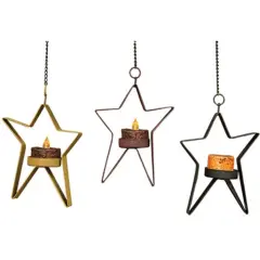Multi Color Metal Hanging Star Tealight Candle Holders 3 Asst