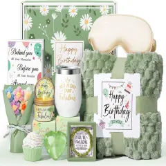 Birthday Gifts for Women Friendship, Unique Happy Birthday Gifts Basket for Mom Her Best Friend Sister Wife Girlfriend Coworker, Luxury Self Care Box Vanilla Coconut Relaxing Spa Gifts Set w/ Blanket