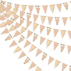 30Ft Champagne Gold Triangle Pennant Banner &ndash; Paper Flag Garland for Wedding, Graduation, Birthday, Bachelorette, Party D&eacute;cor