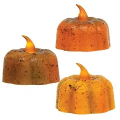 Grungy Pumpkin Tealights, Multi-Color Wax and Flickering Light 3 Asstd.