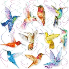 Hummingbird Hanging Swirls 20Pcs Hummingbird Birthday Decorations Hummingbird Ceiling Decor Tropical Bird Party Hanging Streamer for Summer Flying Birds Baby Shower Supplies
