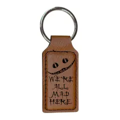 Keychain - Rectangle - We're all mad here - Leather Pink/Black