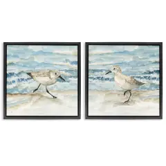 Stupell Industries Sandpipers Treading Beach Shore 2pc Floating Frame Set Design by Nan