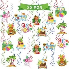 Hello Summer Hanging Swirls Streamers, Luau Hawaii Party Swirls Supplies, Beach Pool Hawaiian Birthday Wedding Retirement Party Hanging Decorations Supplies 30 PCS