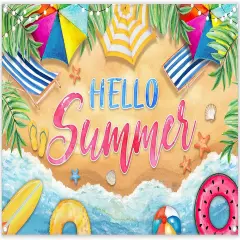 Hello Summer Backdrop Summer Hawaiian Beach Ocean Photography Background Tropical Sea Coastal Banner Party Decorations Photo Booth Props