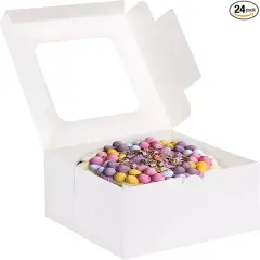 24pcs Cake Boxes, 10x10x5 Inches White Square Bakery Boxes with Window Cajas Pasteles for Cake, Mother's Day, Pastries, Chocolates, Cookies, Pie, Birthday Party, Wedding