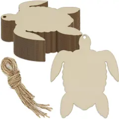 20pcs Sea Turtle Shape Unfinished Wood Cutouts DIY Crafts Blank Hanging Wooden Tags Ornaments with Ropes for Summer Ocean Sea Theme Party Decoration