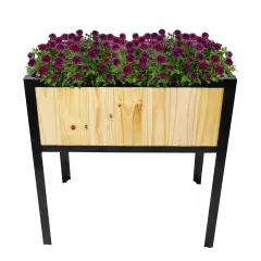 Steel-Framed Acacia Raised Garden Bed - 30.75" H - Natural