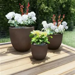 3 Large Heavy Fiber Clay Outdoor Planters Flower Pots All Season Patio Decor